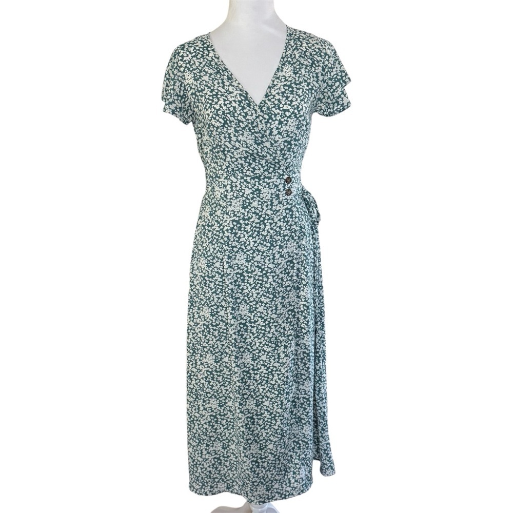 Sienna Sky Green & White Floral Faux Wrap Midi Dress XS - Picture 2 of 13
